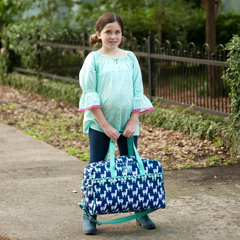 Carry On Monogrammed Llama Duffel Girls Toiletry Pouch Girls Overnight Bag Personalized Girls Duffel Bag Personalized Tote Bag