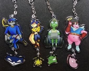 Sly Cooper Double Sided Clear Acrylic Keychain Linking Charms