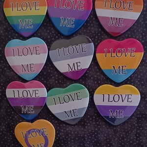 LGBTQAI+ Pride Flag I Love Me Heart Pin Buttons