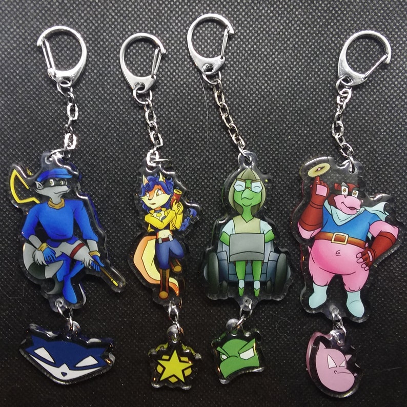 Sly Cooper Double Sided Clear Acrylic Keychain Linking Charms image 1