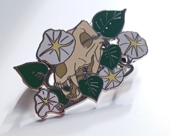 Wolf Skull Moonflower Enamel Pin