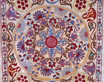 Hand Embroidered suzani from Uzbekistan.Tablecloth, Wall hanging.
