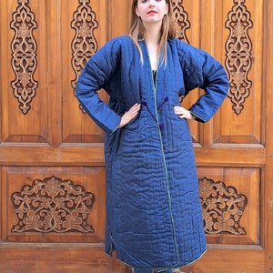 Uzbek handmade warm quilted chapan, coat, robe from a vintage bekasam fabric. Unisex, free size.