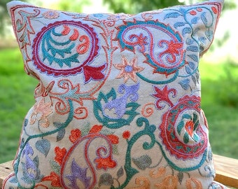 Hand embroidered Suzani Pillow, Suzani cushion, Decorative Pillow, pillow case, Handmade Suzani Pillow Cover from Uzbekistan