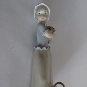 Vintage NAO by Lladro  Titled Protecting The Dog 170 Figurine Girl Holding Dog Picnic Basket
