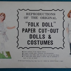 Folk Doll Paper Cut-Out Dolls & Costumes Reprocutions of the Original Antique Printed in Japan Free Shipping