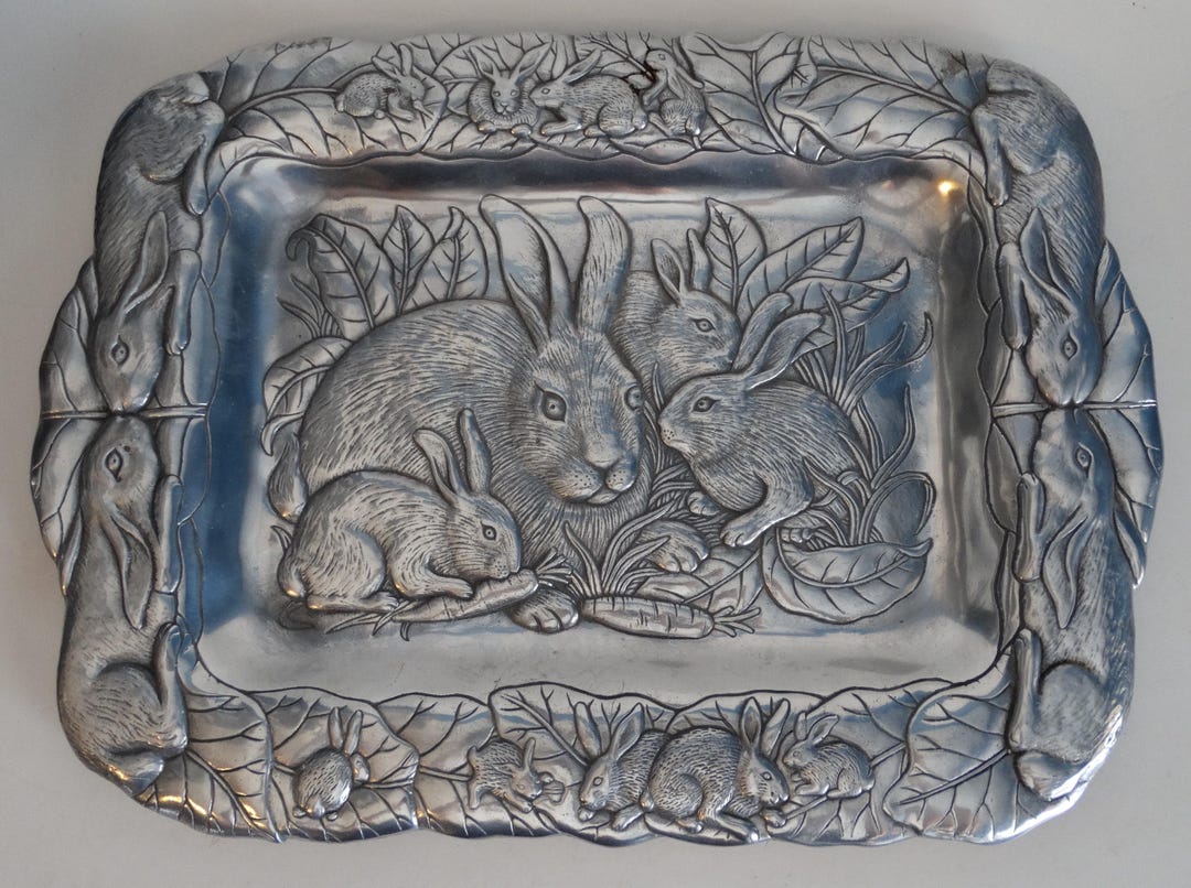 Arthur Court Bunny Rabbit Tray Platter 18 in X 13 in Aluminum 1990 Free ...