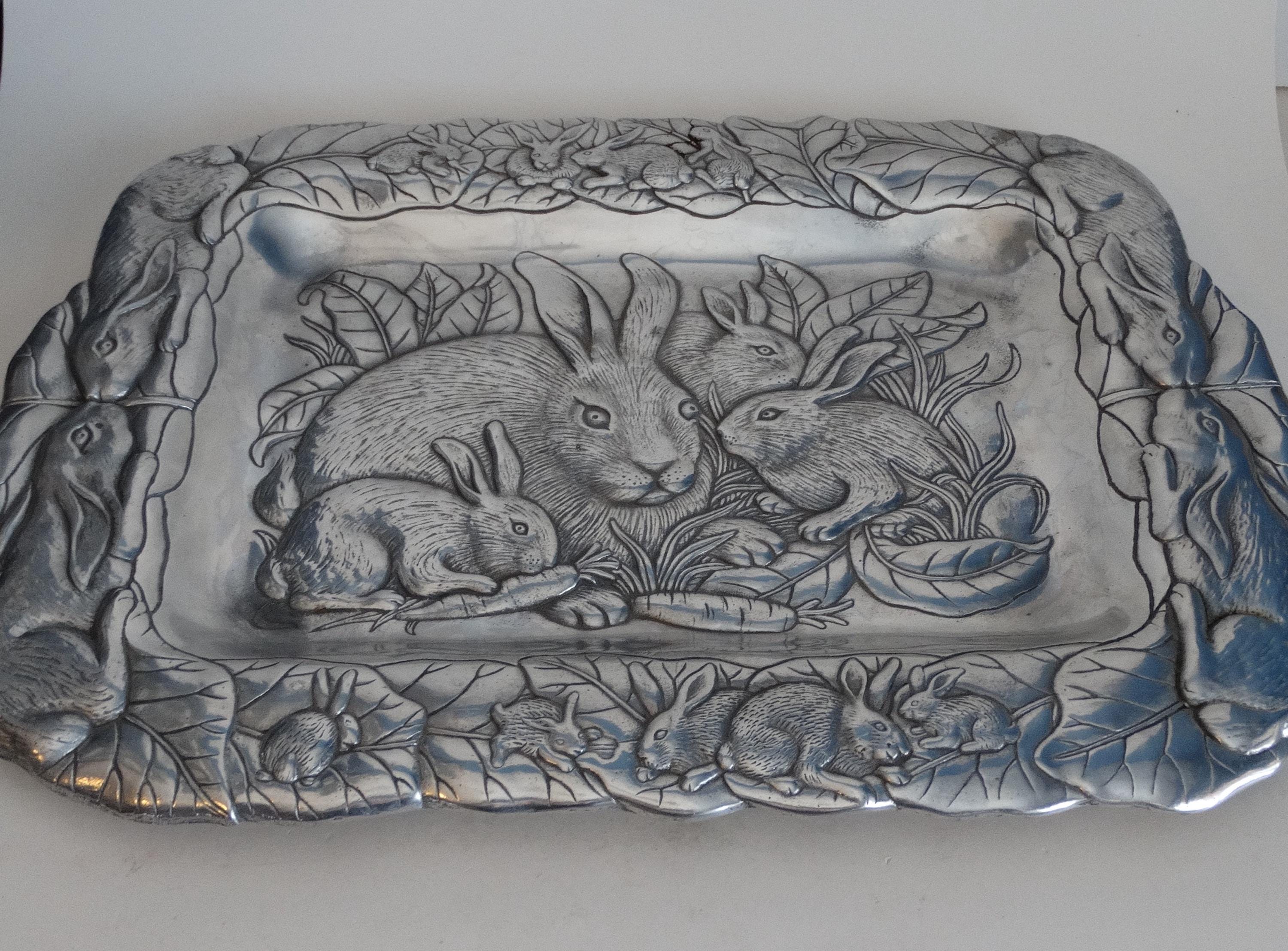 Arthur Court Bunny Rabbit Tray Platter 18 in X 13 in Aluminum 1990 Free ...