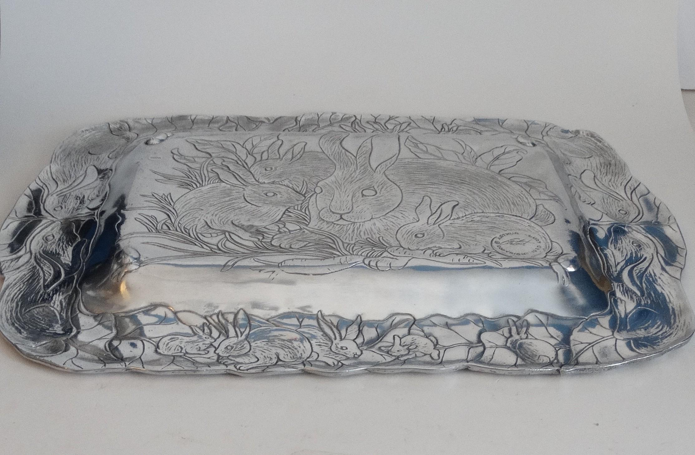 Arthur Court Bunny Rabbit Tray Platter 18 in X 13 in Aluminum 1990 Free ...