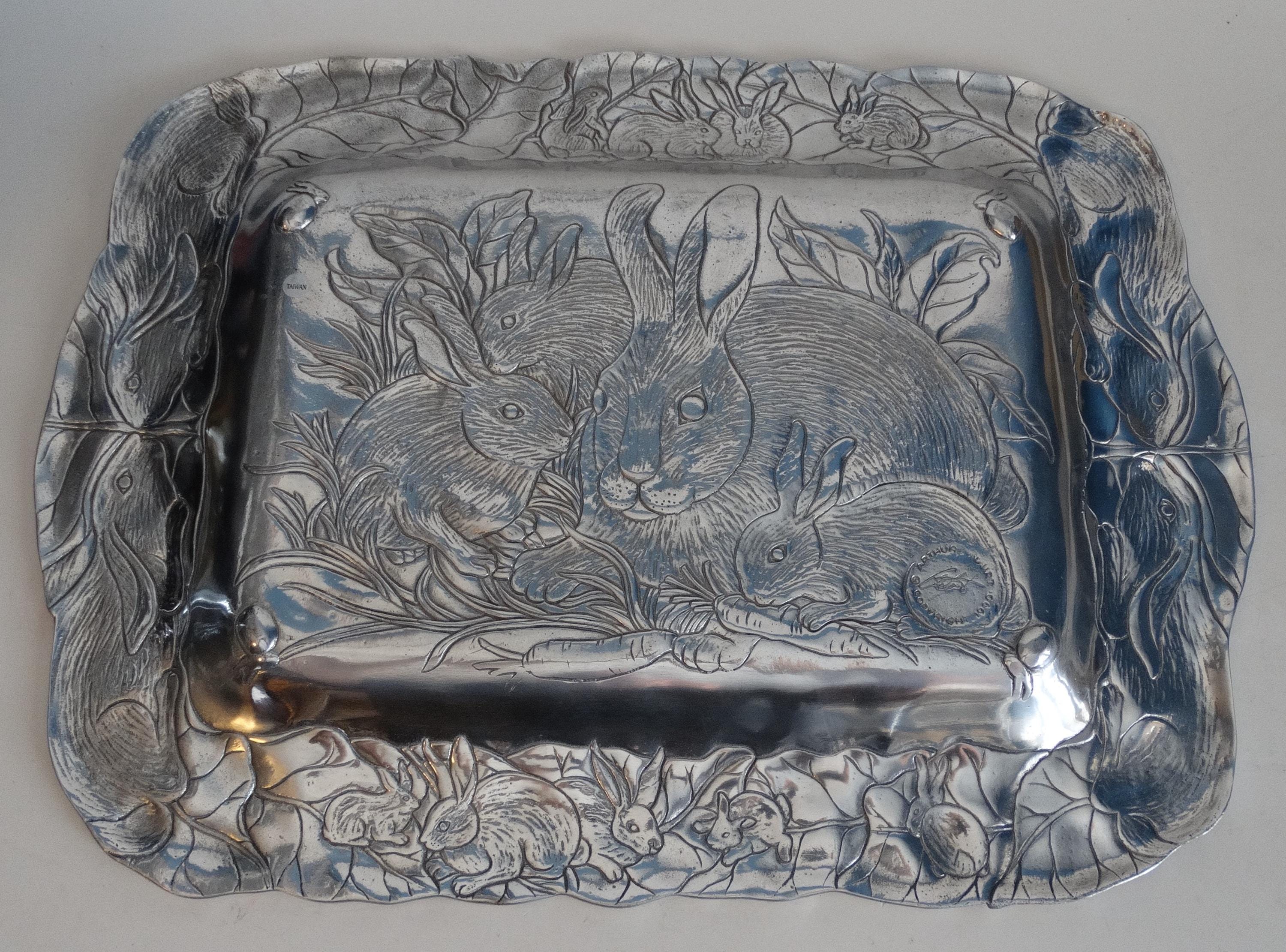 Arthur Court Bunny Rabbit Tray Platter 18 in X 13 in Aluminum 1990 Free ...