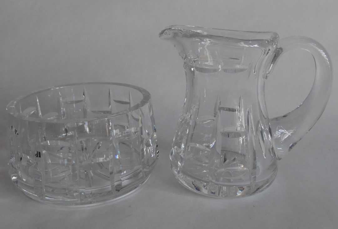 Vintage Lead Crystal Cream and Sugar Set Glass Creamer & Sugar With Block Pattern Etsy