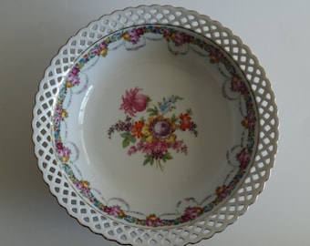 Schumann Arzberg Bavaria Reticulated Pierced Serving Bowl Flowers 9.75”  c1930s