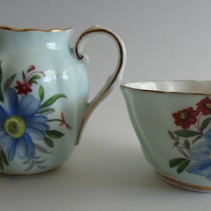 Paragon Fine Bone China Mini Creamer & Sugar Bowl Set Blue Floral with Gold Trim 1960 - 1963 Free Shipping