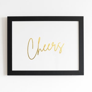 Gold Foiled Cheers Bar Cart Sign, Cheers Bar Cart Art, Bar Menu Sign Wedding, Funny Bar Sign Wedding, Open Bar Sign, Gold Wedding WS3 BS3 image 3