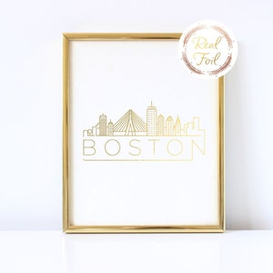 Boston Skyline Gold Foil Print Gift Christmas GiftHousewarming Gift Wall Art Decor Modern Print Boston Cubicle Decoration