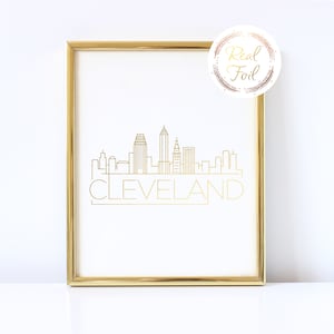 Cleveland Gold Foil Print Christmas Gift Art Skyline Art Cleveland Ohio Art Gift For Her Cleveland Print, Cleveland Modern Print