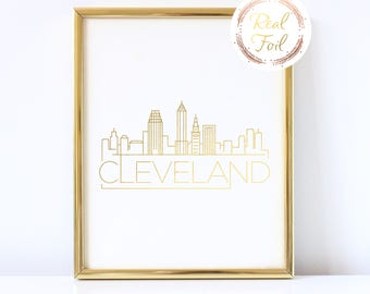 Cleveland Gold Foil Print Christmas Gift Art Skyline Art Cleveland Ohio Art Gift For Her Cleveland Print, Cleveland Modern Print