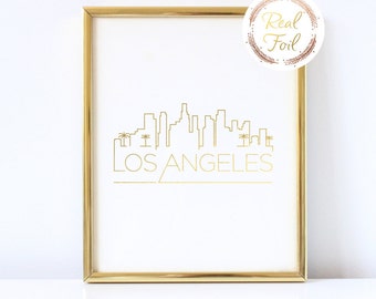 Los Angeles Skyline Gold Foiled Print Gift LA California Wall Art Print Gold Office Decor Map Print California Home Decoration Valentines