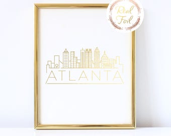 Atlanta GA Skyline Gold Foil Print Wall Art Prezent świąteczny dla niej Mapa Drukuj Georgia Art, Skyline Art, Atlanta Georgia Housewarming Gift