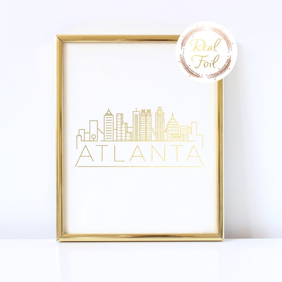 Atlanta GA Skyline Gold Foil Print Wall Art Christmas Gift For Her Map Print Georgia Art, Skyline Art, Atlanta Georgia Housewarming Gift