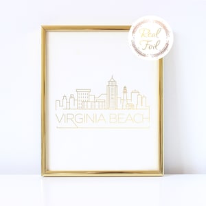 Virginia Beach Gold Foil Print Map Print, Christmas Gift Virginia Beach Skyline Print Office Home Decor, Virginia Wall Art, Virginia Decor