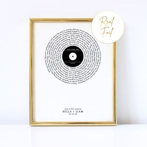 Custom Gold Foil Record Print Song Lyrics Christmas Gift For Wife Anniversary Gift for Husband First Dance Lyrics Song Personalized Gift