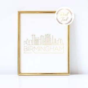Birmingham Goldfolie Druck Kartendruck Skyline Druck Weihnachtsgeschenk, Büro Wohndekor, Birmingham Wandkunst, Alabama Wohndekor, Alabama Druck
