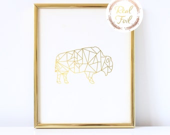 Buffalo New York Gold Foil Print, READY TO SHIP, Christmas Gift Unique Gift Buffalo Outline Animal Print,Art Buffalo Modern Art Gift For Her