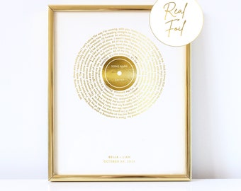 Custom Gold Foil Record Print Song Lyrics Christmas Gift For Wife for Husband First Dance Lyrics Song Personalized Gift