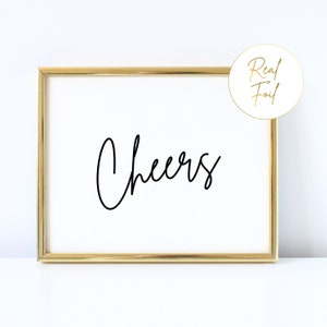 Gold Foiled Cheers Bar Cart Sign, Cheers Bar Cart Art, Bar Menu Sign Wedding, Funny Bar Sign Wedding, Open Bar Sign, Gold Wedding WS3 BS3 image 2