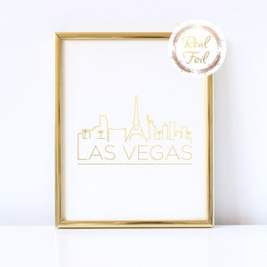 Las Vegas skyline goud verijdelde print kerstcadeau decoratie Vegas muur kunst gouden decoratie Vegas kaart woondecoratie cadeau-idee