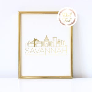 Savannah Georgia goudfolie print kaart print Savannah Skyline print Office Home decor, kerstcadeau Georgia Wall Art Home decor
