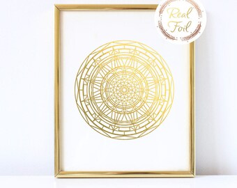Real Gold Foiled Abstract Print Wall Art Decoration Mandala Apartment Decoration Gallery Wall Office Art Modern Decoration
