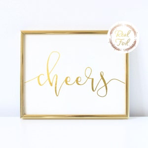 Cheers Gold Foiled Print Bar Sign Home Decor Bar Cart Print Wedding Decor Party Sign