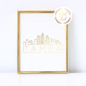 Tampa Skyline Druck Weihnachtsgeschenk für sie Gold folierte Tampa Karte Wand Kunst Typografie Büro Dekor Zustand moderne minimalistische Skyline