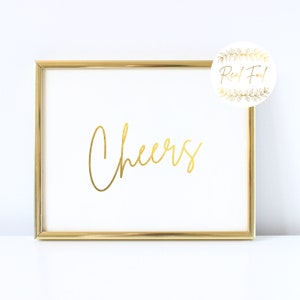 Gold Foiled Cheers Bar Cart Sign, Cheers Bar Cart Art, Bar Menu Sign Wedding, Funny Bar Sign Wedding, Open Bar Sign, Gold Wedding WS3 BS3 image 1