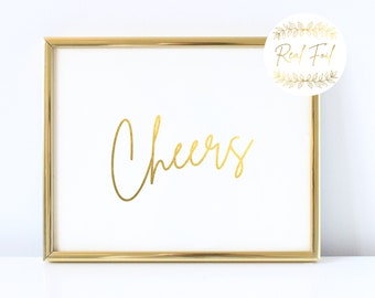 Gold Foiled Cheers Bar Cart Sign, Cheers Bar Cart Art, Bar Menu Sign Wedding, Funny Bar Sign Wedding, Open Bar Sign, Gold Wedding WS3 BS3