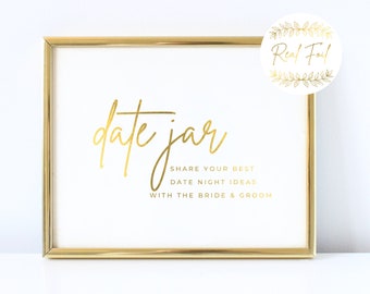 Gold Foiled Bridal Shower Sign Date Night Jar,  Bridal Shower Signage, Bridal Shower Minimalist Prints BS3