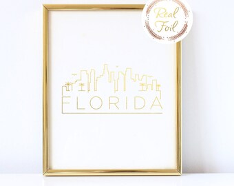 Florida love gold foil print state art Florida print state printhome state custom statestate of the heart FLhome print