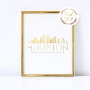 Houston Texas Skyline oro frustrado impresión graduación regalo arte pared decoración Houston mapa impresión decoración del hogar regalo de Navidad arte de Texas