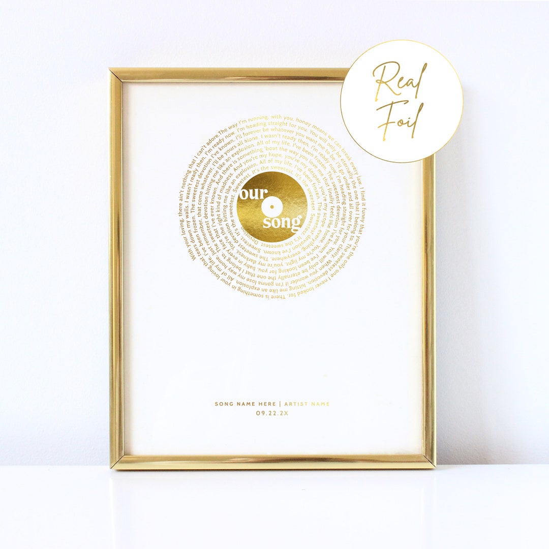 Custom Gold Foil Print Gold Record Print Song Lyrics Christmas Gift for Wife for Husband First