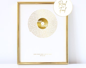 Custom Gold Foil Print Gold Record Print Song Lyrics Christmas Gift For Wife For Husband First Dance Lyrics Song Personalized Gift
