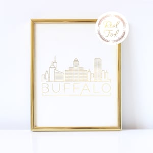 Buffalo NY Gold Foil Print, Buffalo Skyline Print, Buffalo NY Art, Buffalo Modern Art, City Skyline Print, Map Art, Skyline Art