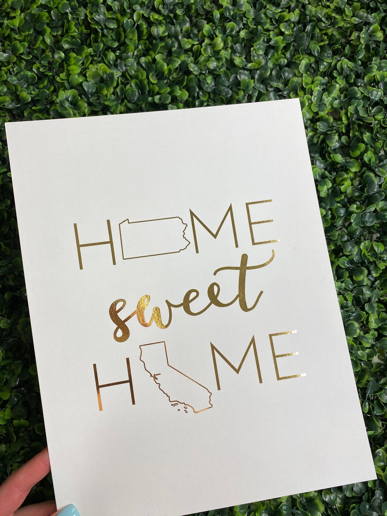 Home Sweet Home State Art Personalized Christmas Gift Gold Foiled Print Custom Print House Warming Gift Long Distance Gift image 2