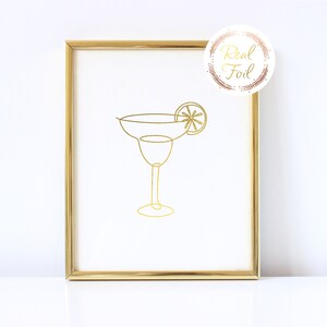 Cocktail Bar Sign Margarita Glass Gold Foiled Print, Cocktail Line Art Wall Art, Home Decor Bar Cart Print Wedding Decor Party Sign Bar LA