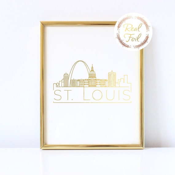 STL Wall Art Gold Foiled Print Christmas Gift, St. Louis Decoration Blues Cardinals Housewarming Gift Skyline St Louis Art  STL