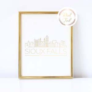 Sioux Falls City Map Gold Foil Print, South Dakota Skyline Wall Art, Christmas Gift, Housewarming Gift