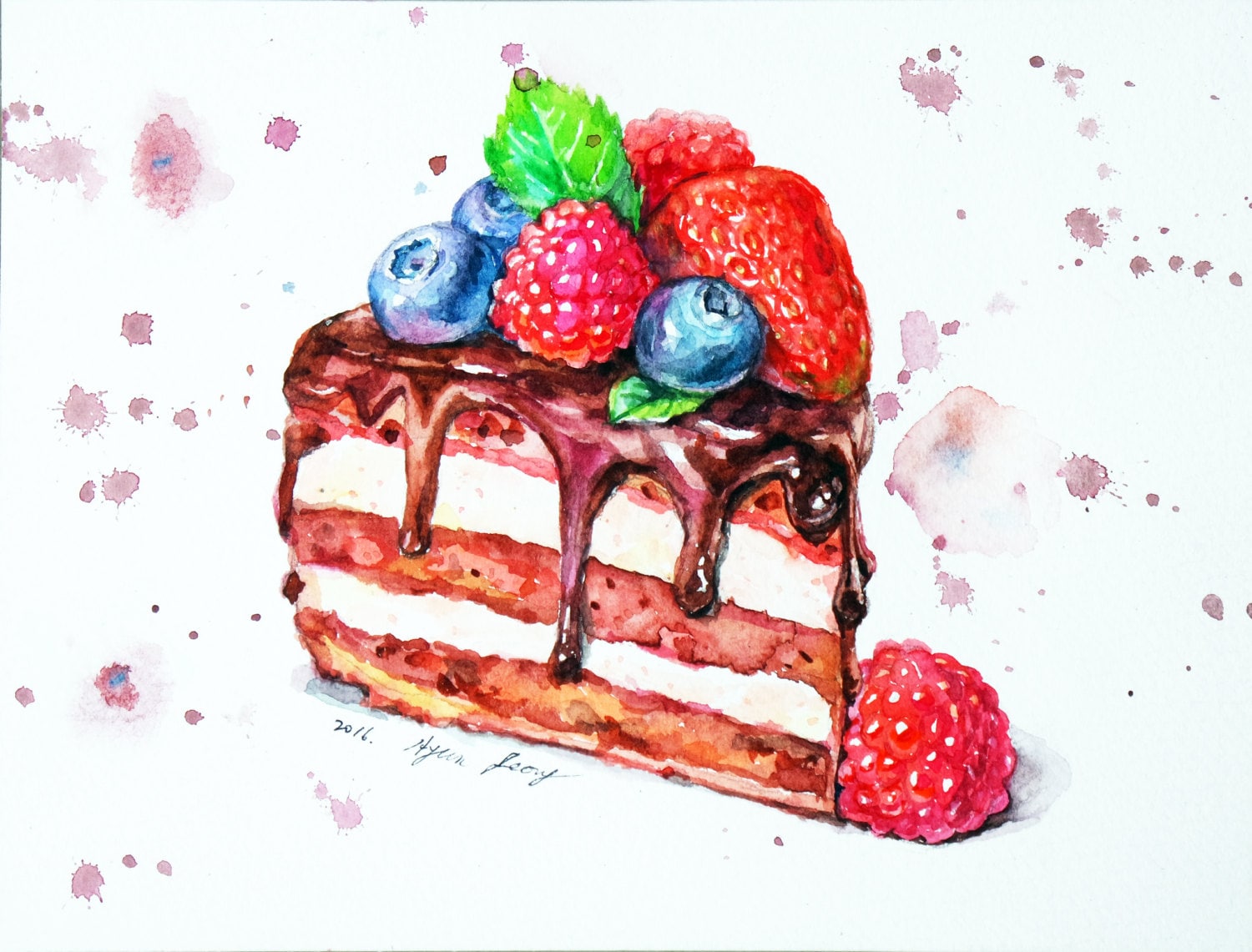 Chocolate Cake Original Watercolor Painting Miniature Food Etsy