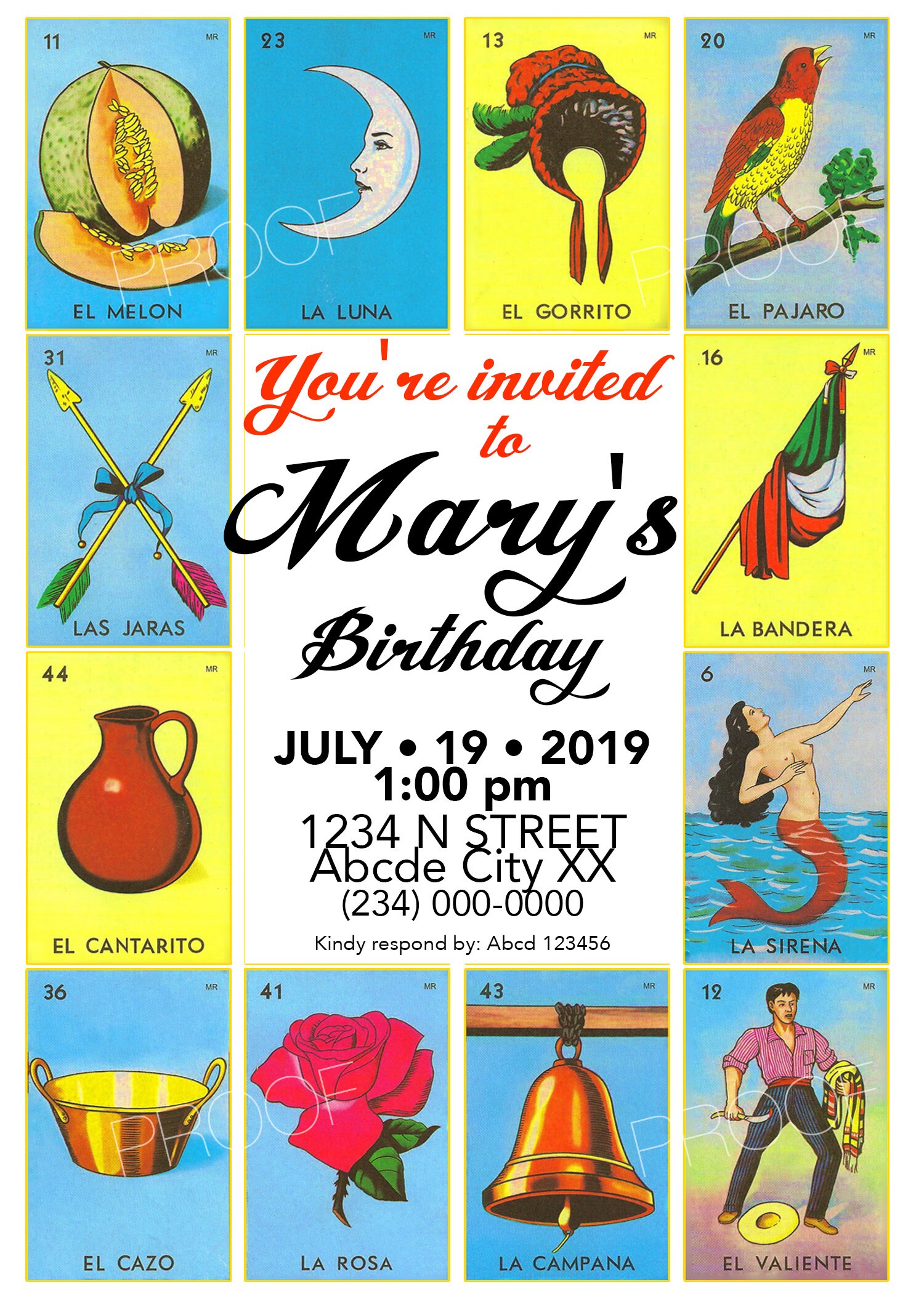 INVITACION DE LOTERIA Digital file 5x7 Lotería Mexicana Invitación