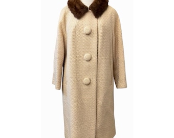 Vintage 50s 60s Swing Coat Fur Collar Womens Medium Old Money Luxury Gala Mod